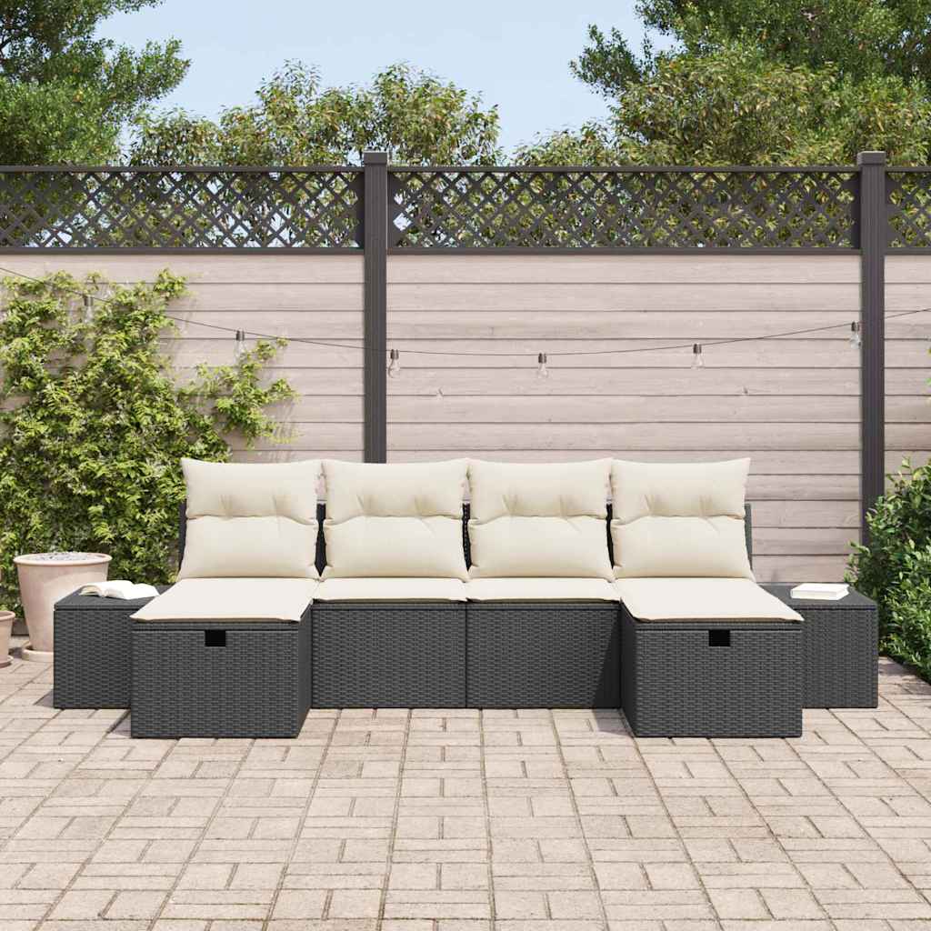 Garten-Sofa-Set mit Kissen 6 pcs Schwarz Poly Rattan
